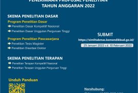 Penerimaan Proposal (Baru) Penelitian Pendanaan Tahun 2022