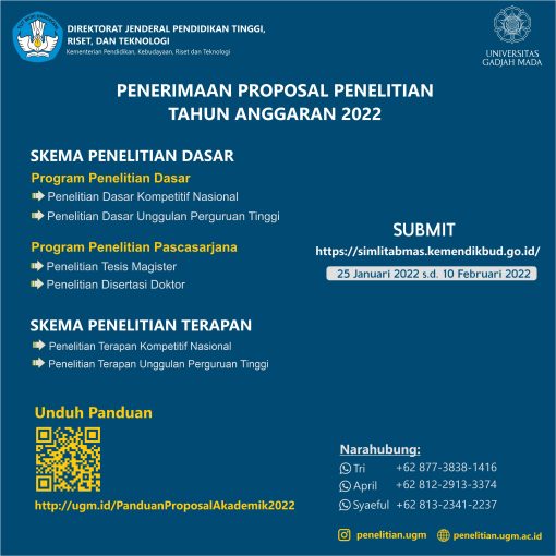 Penerimaan Proposal (Baru) Penelitian Pendanaan Tahun 2022