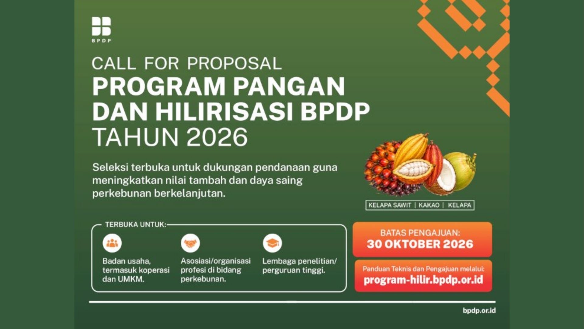 Webinar Sosialisasi Call for Proposal Program Pangan dan Hilirisasi BPDP Tahun 2026
